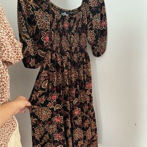 Angie Black Dress with Pink and Gold Floral Design